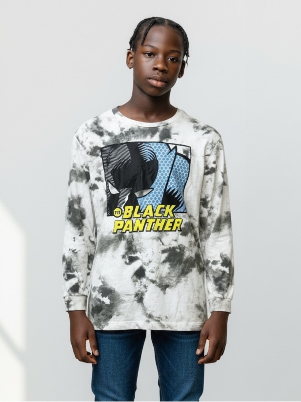 Marvel Black Panther Tie-Dye Long Sleeve Graphic Tee Size Large